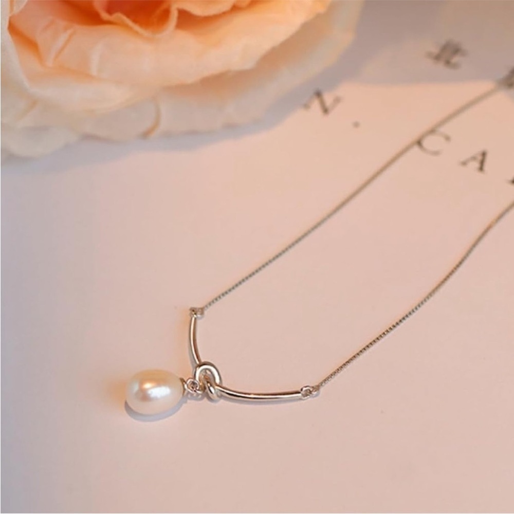 Anthropologie Silver Necklace with Pearl Pendant